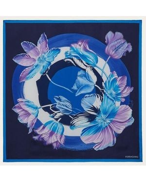 Ferragamo Silk Floral Scarf Accessories & Slg - Blue