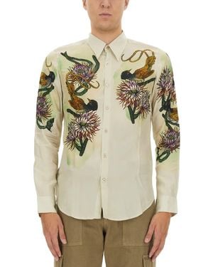 Dries Van Noten Stylish Printed Slim Fit Shirt - Natural