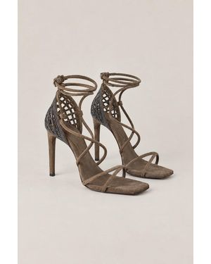 Brunello Cucinelli Peat Leather Strappy High Heel Sandals - Natural