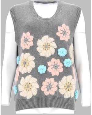 Ganni Gilet With Floral Appliqués, Waistcoats & Gilets - Grey