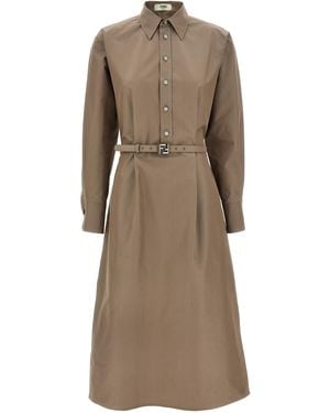 Fendi Chemisier Midi Dress - Natural