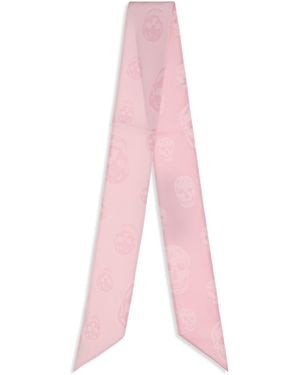 McQueen Skull Ribbon Scarf Silk - Pink