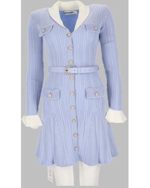 Self-Portrait Ribbed Mini Dress Polyamide - Blue