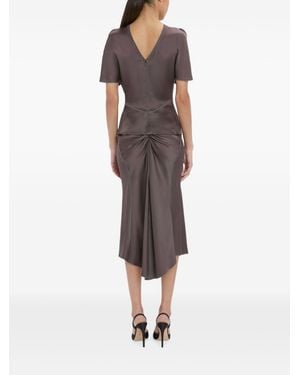 Victoria Beckham Bela Mud-Colored Acetate And Viscose Top With A V-Neck - Purple