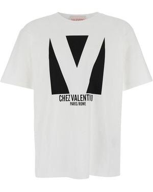 Valentino Crewneck T-Shirt With Maxi Logo Print Cotton T-Shirts - Gray