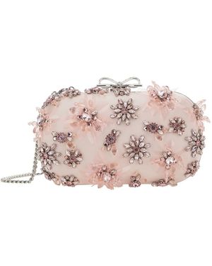 Self-Portrait Clutch Bag With Floral Embellishment And Bow Detail - Pink