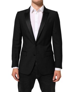 Dolce & Gabbana Wool Martini 2 Button Suit Blazer Pl+Se+Wv - Black