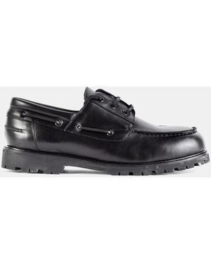 Studio Nicholson Boat Shoe Smooth Calf Leather With Vibram Guston Sole Flat - Black