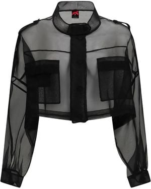 Pinko Cropped Jacket With Pockets Silk - Black