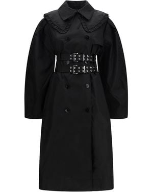 Ganni Belted Double-Breasted Coat Nylon - Black