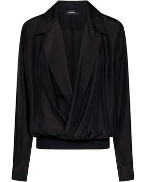 DSquared² Silk V-Neck Blouse With Embellished Details - Black