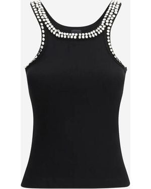 Pinko Ribbed Top With Jewel Embroidery, Cotton Tops - Black