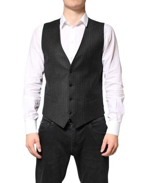 Dolce & Gabbana Stripes Wool Dress Waistcoat Vest Virgin - Black