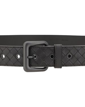 Bottega Veneta Belt Intrecciato Leather - Black