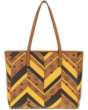 MCM Printed Canvas Studded Toni Shopping Bag - Orange