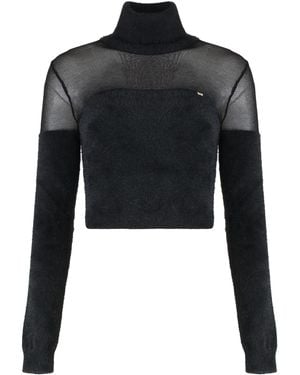 Elisabetta Franchi Cropped Turtleneck Sweater With Logo Details Polyamide - Black