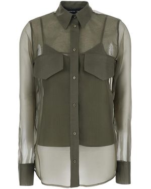 FEDERICA TOSI Silk Shirt With Pointed Collar And Transparent Design Blouses - Green