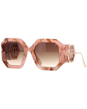 Philipp Plein Sunglasses Square Full Rim, Shiny Marble- Frame And Gradient Lens Spp06706Z8 - Brown