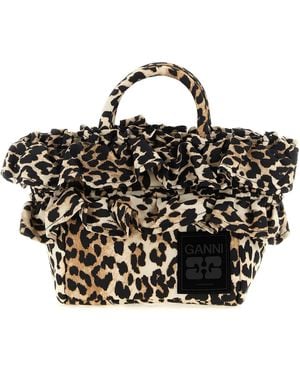 Ganni 'mini Shopper Ruffle Print' Handbag - Black