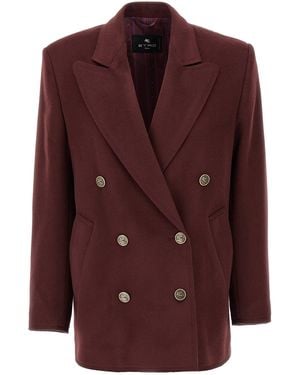 Etro Double-Breasted Wool-Cashmere Blazer - Purple