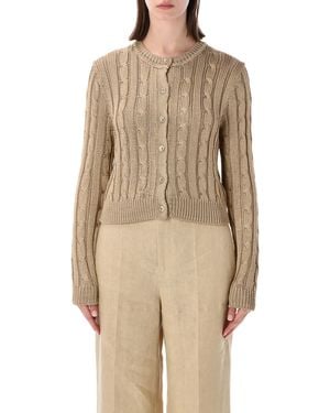 Ralph Lauren Cropped Cable Knit Silk Cardigan - Natural
