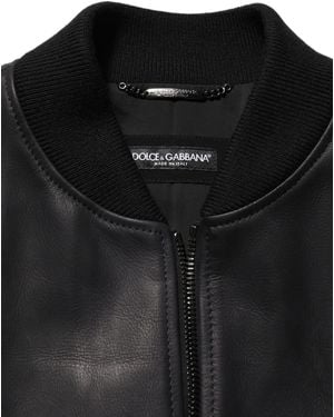 Dolce & Gabbana Leather Full Zip Biker Jacket Calf Clothing - Black
