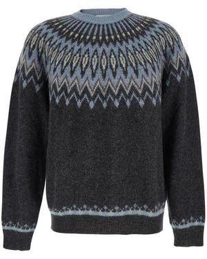 Roberto Collina Crew Neck Sweater Jacquard Wool Alpaca Tops - Gray