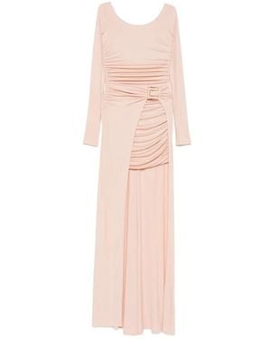 Elisabetta Franchi Ruched Logo-Buckle Gown - Pink