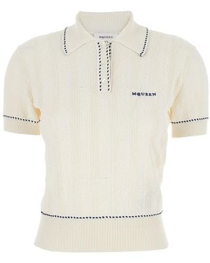 McQueen Polo Shirt With Classic Collar And Logo Lettering Embroidery On The Front - White