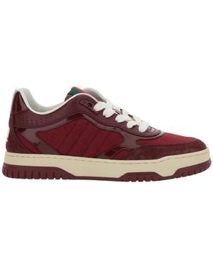 Gucci Low Top Sneakers With Web Tongue Calf & Textile Sneakers - Purple