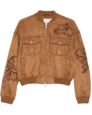 ERMANNO FIRENZE Suede Leather Effect Bomber Jacekt - Brown