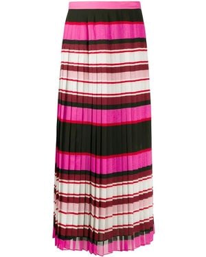 Valentino Striped Pleated Silk Skirt - Red
