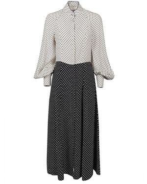 Crida Milano Polka Dot Silk Midi Dress - Grey