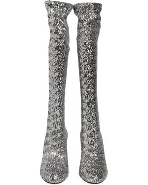 Dolce & Gabbana Shoes Sequins Glitter High Heel Boot - Grey