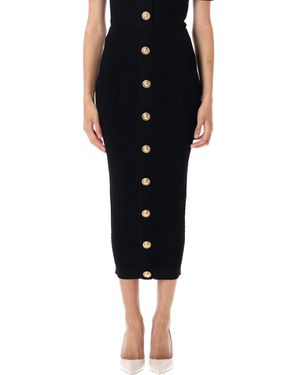Balmain Ribbed And Cable-Knit Midi Skirt - Black
