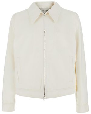 Ami Paris Jacket With Classic Collar And Tone-On-Tone Adc Embroidery On The Front - White