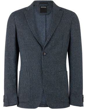 ZEGNA Single-Breasted Jacket Cashmere-Linen Suit & Dinner - Blue