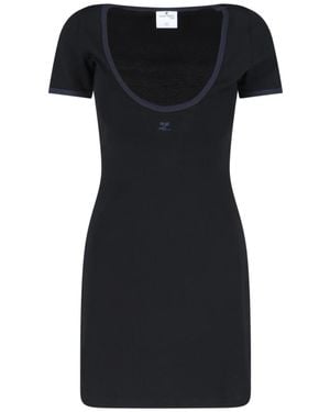 Courreges Ribbed Mini Dress With Accents - Black