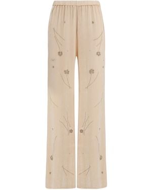 forte_forte Fleurs Dorient Embroidered Crushed Velvet Trousers Viscose; Polyamide; Silk - Natural