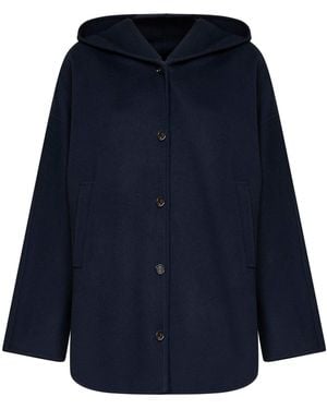 Max Mara Short Hooded Coat Smmanita Virgin Wool - Blue
