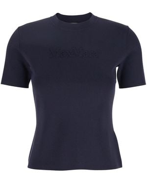 Max Mara Crewneck T-Shirt With Logo Viscose T-Shirts & Jerseys - Blue