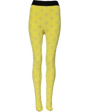 Dolce & Gabbana Yellow Logo Slim Fit Leggings Trousers