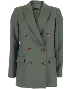Le Plain Double-Breasted Jacket With Peak Revers - Green