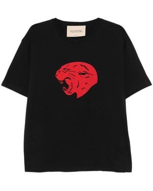 Valentino T-Shirt Panther Print Cotton T-Shirts - Black