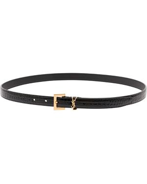 Saint Laurent Leather Belt Cassandre Crocodile-Embossed - White