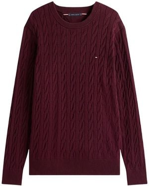 Tommy Hilfiger Cable Knit Crew Neck Sweater - Purple