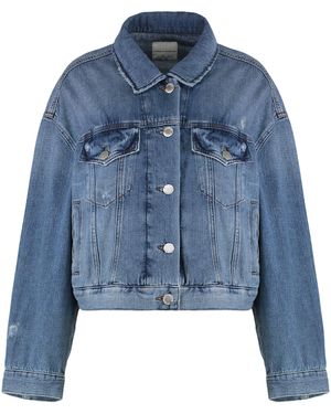 Pinko Denim Jacket Garbone Cotton Leather - Blue