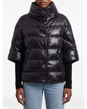 Herno Padded Jacket With High Collar And Knitted Cuffs - Black
