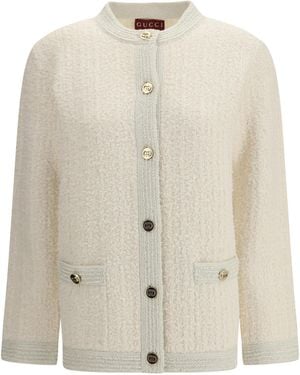 Gucci Bouclé Lamé Wool Cardigan - White