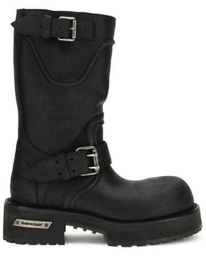 Balenciaga Calf Leather Bos Taurus Lace-Up Boots - Black